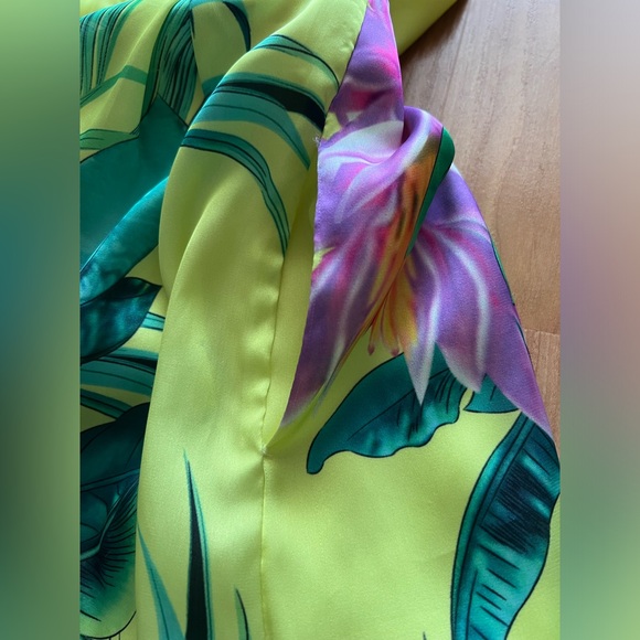 Yellow Tropical Floral 100% Silk Fit & Flare Dress w/ Pockets Approx M - Picture 11 of 12